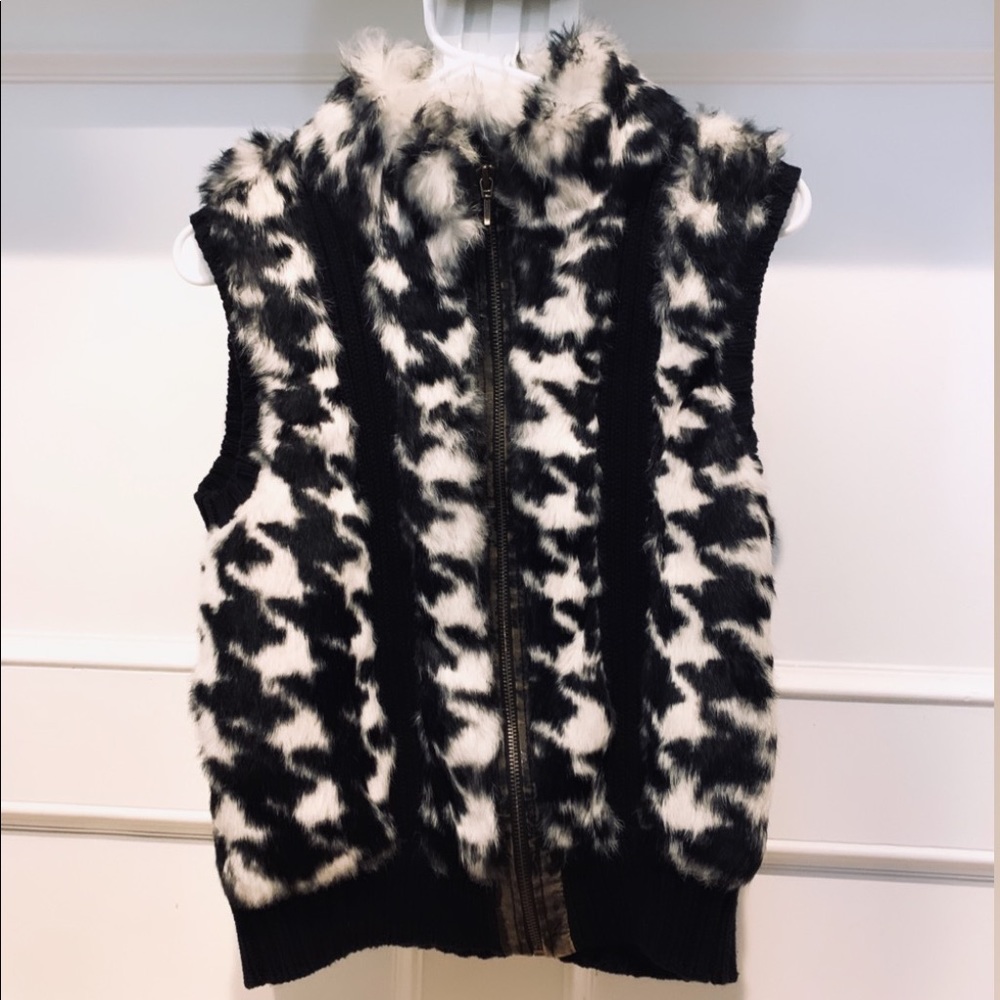 Vintage Genuine Rabbit Fur Vest - Houndstooth